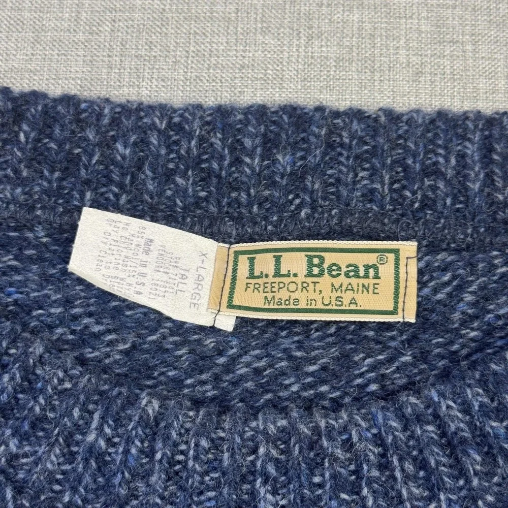 L.L. Bean Vintage Wool Nylon Fisherman Sweater Pullover Mens XL Blue Heavyweight